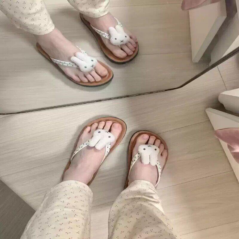 可爱米菲兔人字拖女夏外穿绝美不累脚小凉拖防滑居家平底波点凉拖