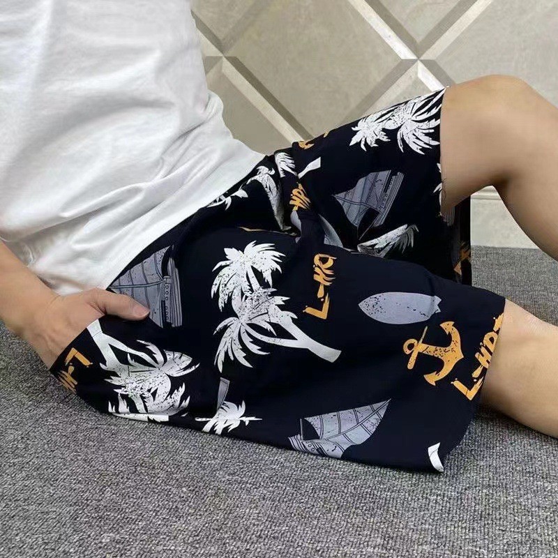2026夏季薄款男士棉绸绵绸休闲短裤沙滩裤大尺码家居裤人造棉短裤