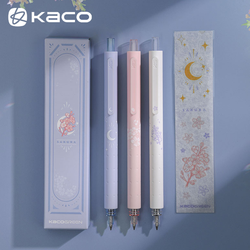 kaco菁点路边夜樱中性笔限定新品3支套装黑笔樱花按动水笔套装办公文具学生用考试书写签字碳素笔0.5子弹头-封面