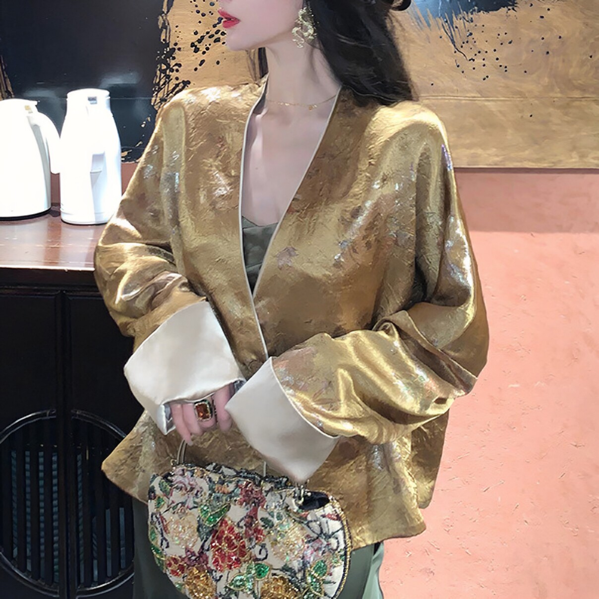 金枝欲叶新中式国风醋酸烫金繁花老钱风外套女高端女装2026春夏