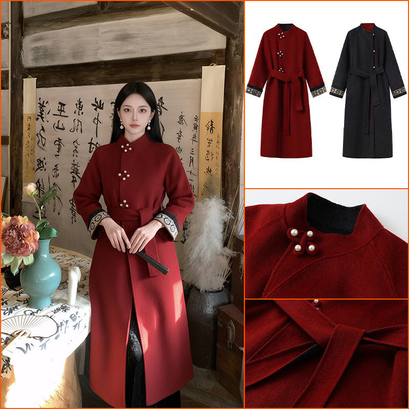 新款大翻领双色阔版双面羊毛大衣高端气质加厚保暖羊绒外套2026