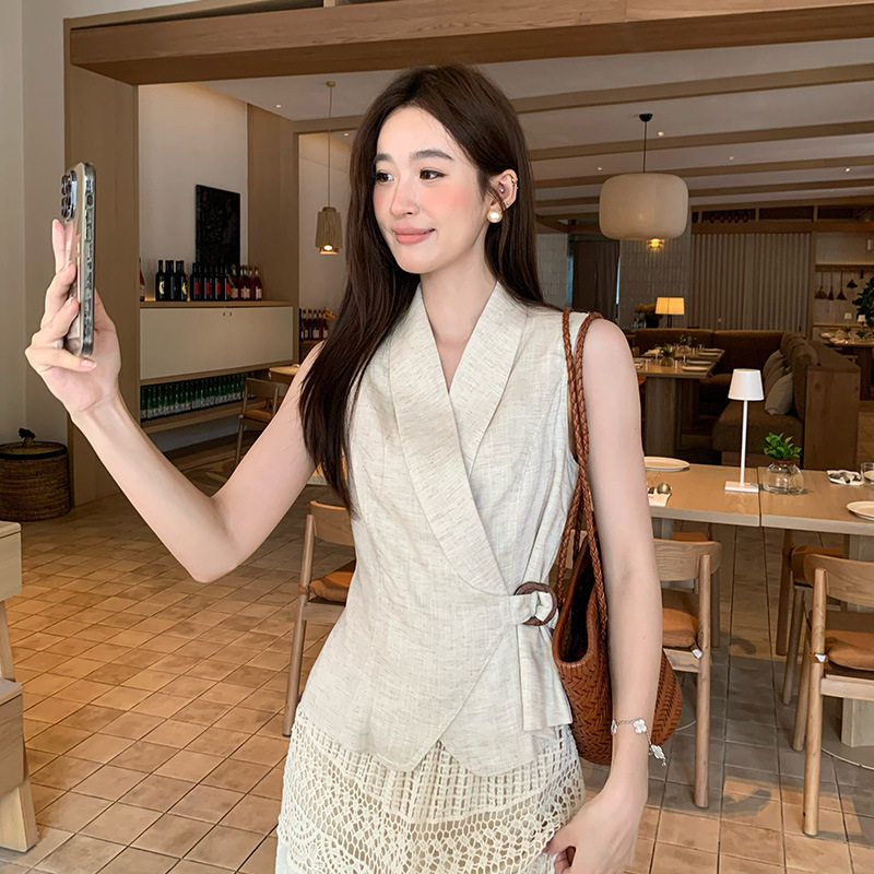 夏季经典觉醒自然质感老钱简约立领天丝亚麻系带2026时尚上衣女