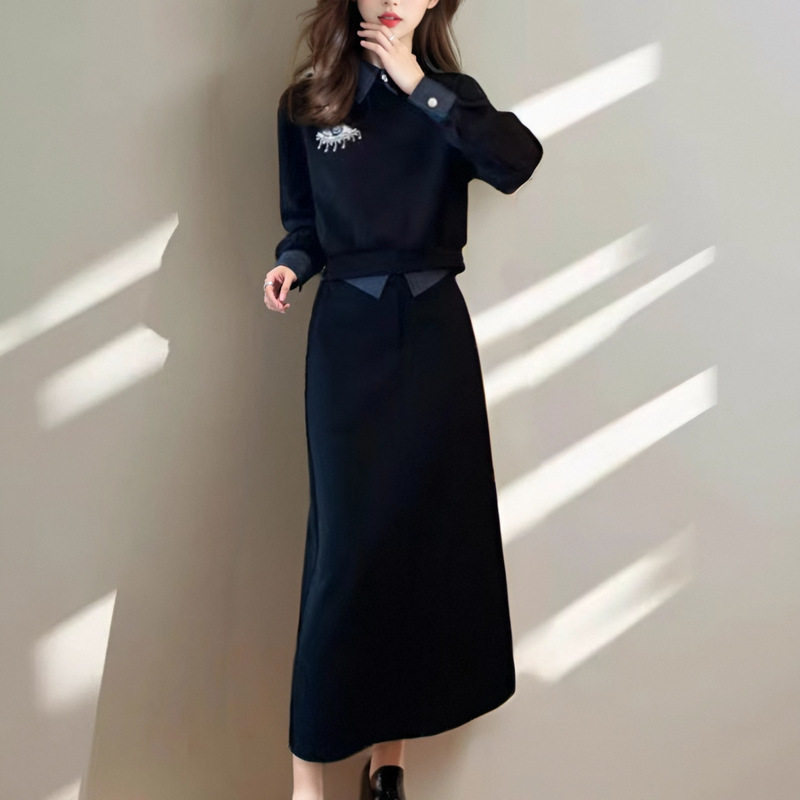 感黑色时尚套装裙女春2026春新款洋气显瘦卫衣半身裙气质两件套