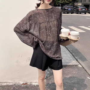 十三行夏季复古印花腰果花垂感度假风防晒两穿衬衫女上衣时尚减龄