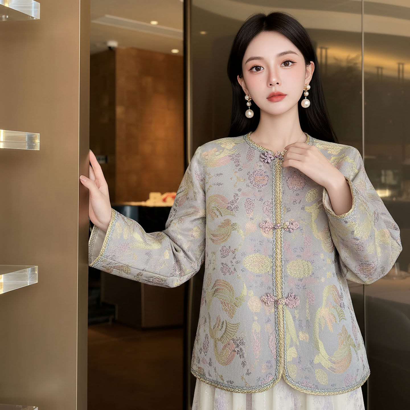 新款气质国风盘扣提花新中式短外套半裙套装汉服女2026时尚减龄