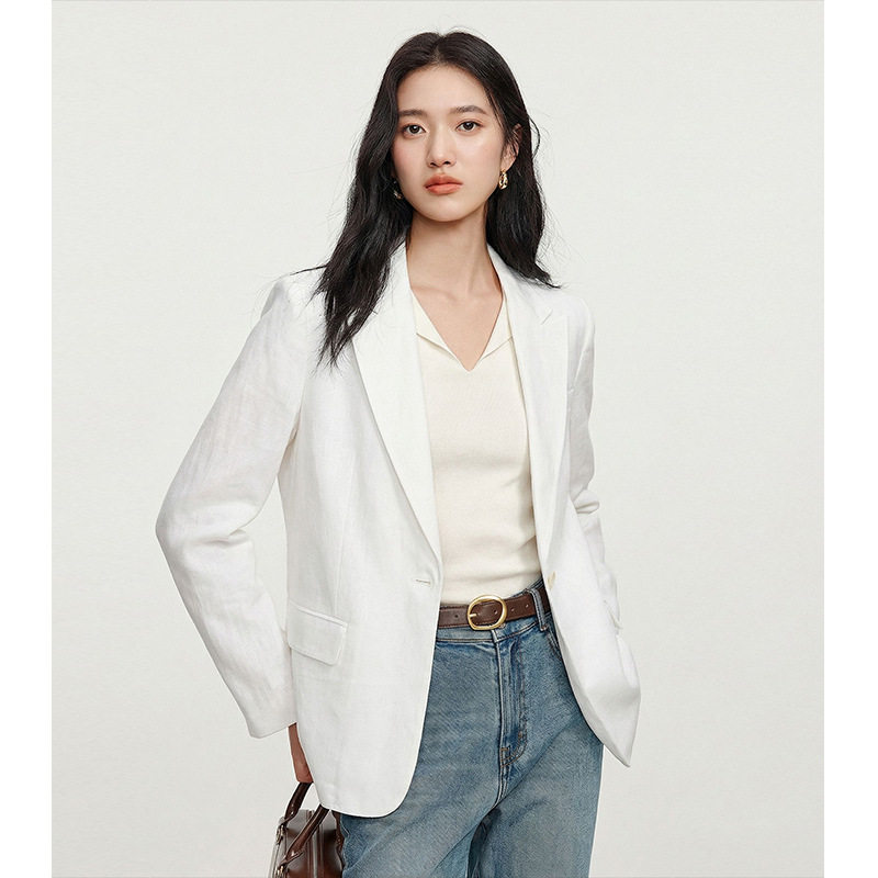 欧货同款亚麻一粒扣白色西装女2026早春新款职业通勤气质西服外套