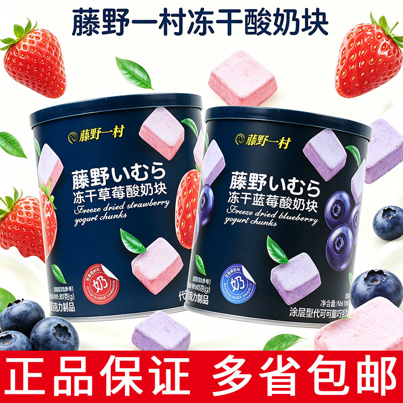 藤野一村酸奶块冻干整箱礼盒装蓝莓草莓酸奶块水果味儿童小吃零食