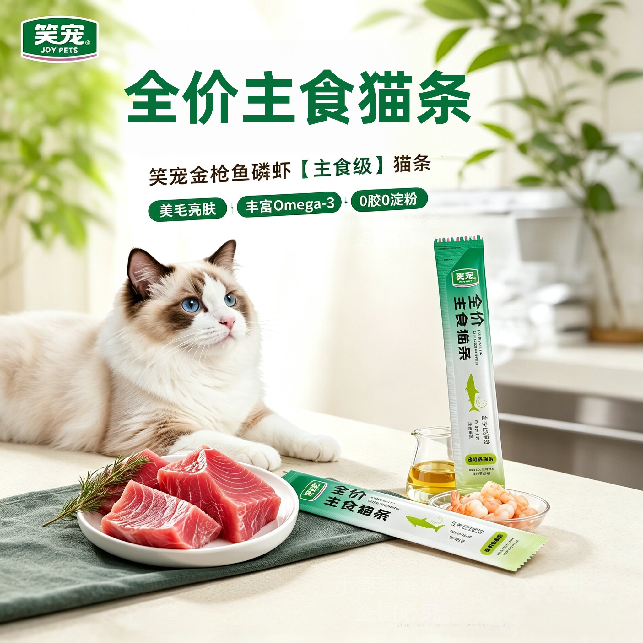 笑宠全价主食猫条金枪鱼鸡肉鱼油美毛成幼猫咪零食营养补水湿粮