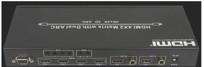 HDMI矩阵4×2 高清4进2出矩阵切换器 双向IR 独立数字同轴音频