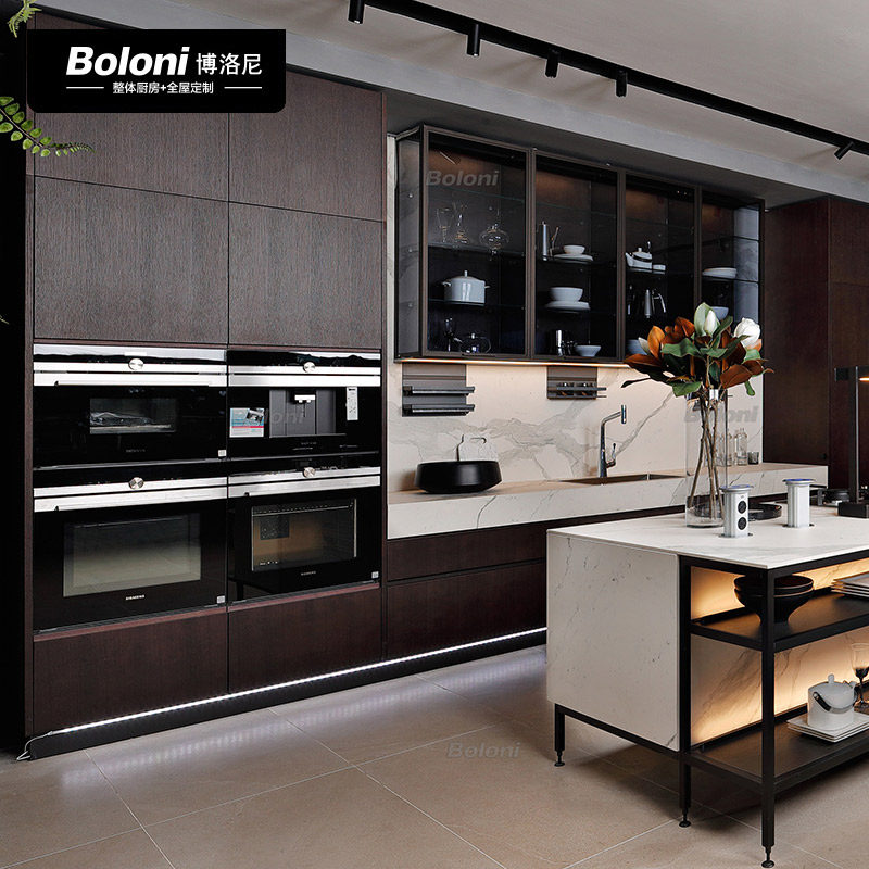 博洛尼定制厨房整体橱柜玻璃面板轻奢现代厨柜收纳预付金歌帝梵