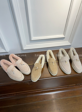 口碑款/准柜级 一脚蹬乐福鞋皮毛一体加绒保暖毛毛鞋懒人休闲单鞋