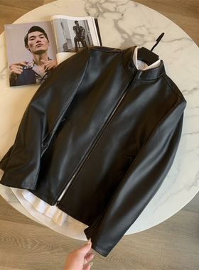 奢级！高端进口绵羊皮！男士时尚立领商务休闲真皮简约皮衣夹克潮