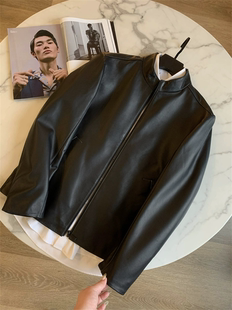 奢级！高端进口绵羊皮！男士时尚立领商务休闲真皮简约皮衣夹克潮