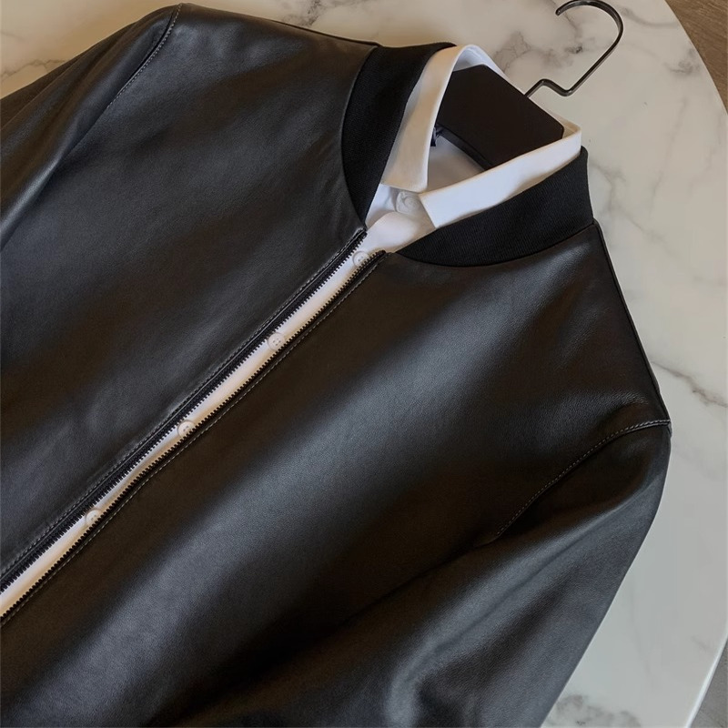 高端商务休闲真皮皮衣棒球领夹克