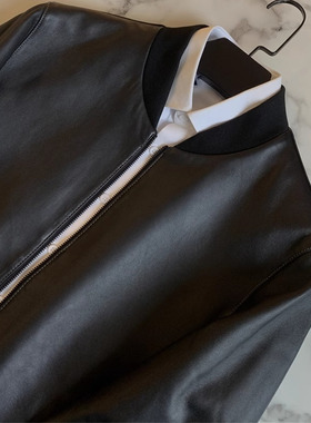 线下2399 客供绵羊皮 男士高端商务休闲真皮皮衣棒球领夹克外套潮