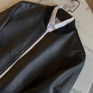 高端商务休闲真皮皮衣棒球领夹克外套潮 男士 线下2399 客供绵羊皮