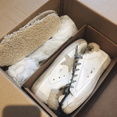 皮毛一体板鞋 韩国做旧羊羔毛星星小脏脏鞋 女加绒保暖小白鞋 冬外穿