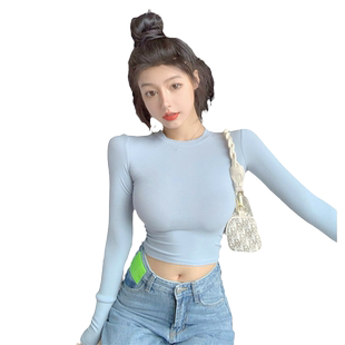 2026春装时尚短款露脐紧身性感高腰显瘦打底衫内搭女长袖T恤上衣