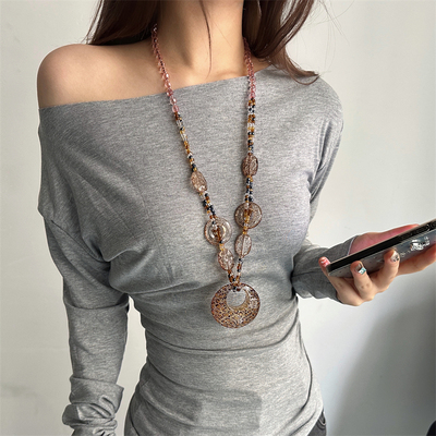 复古民族风水晶豹纹平安扣项链