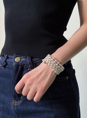 奢华气质风金色珍珠锆石多层手镯