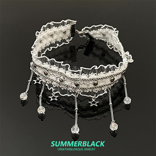 黑姑姑饰品2024年白色蕾丝流苏项链颈链choker项圈脖子配饰女款