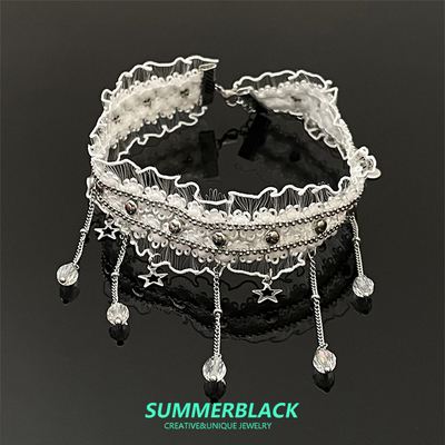 白色蕾丝流苏项链项圈