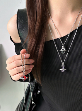 日韩ins风透明猫眼石土星毛衣链