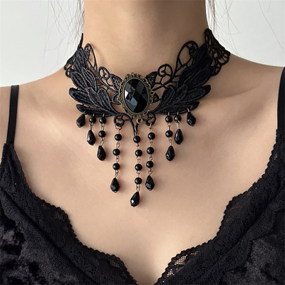 暗黑风黑色流苏项链女chocker