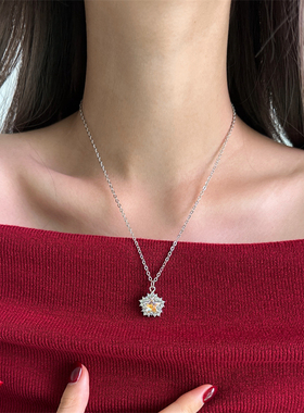 银色雪花锆石五角星花朵项链