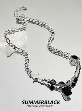 黑宝石芒星项链锁骨链