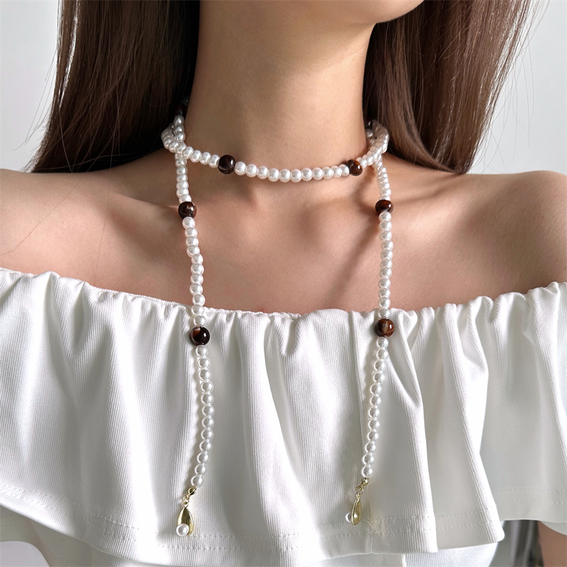 复古轻奢风撞色珍珠虎眼珠项链