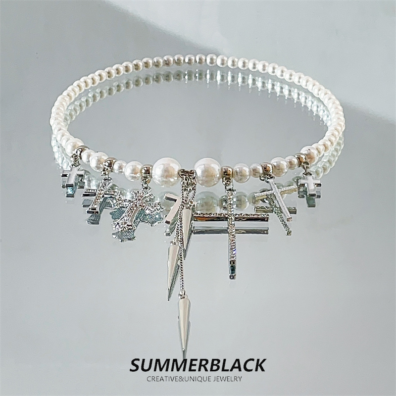 法式珍珠十字架项圈女choker