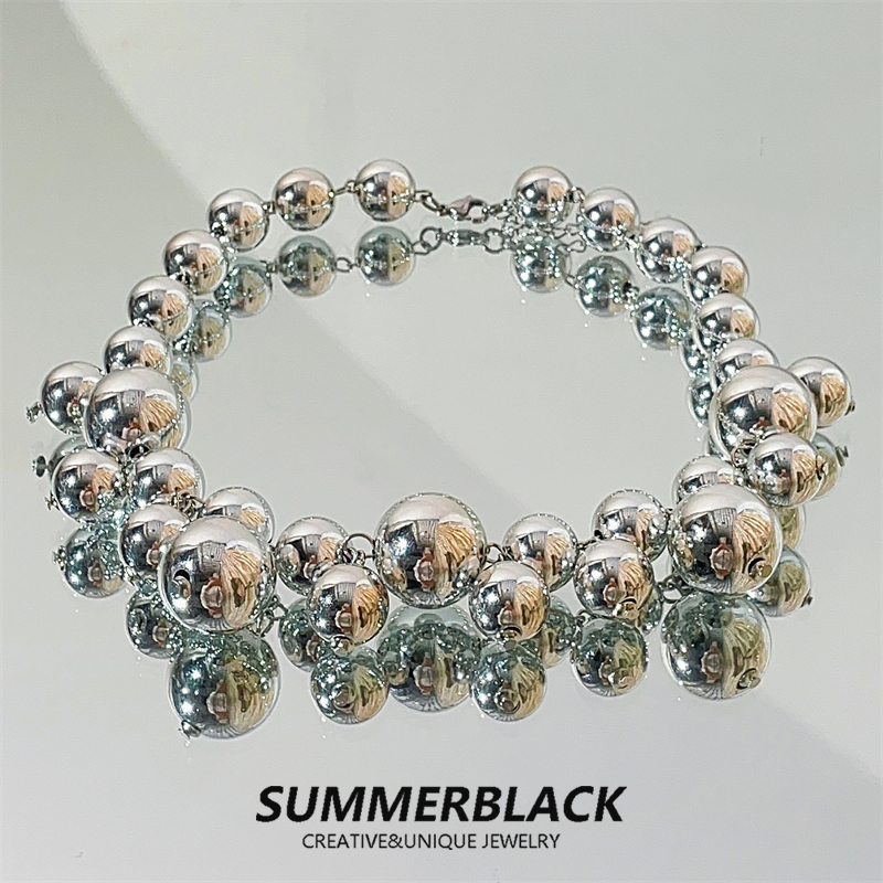 银色大串珠项链锁骨链