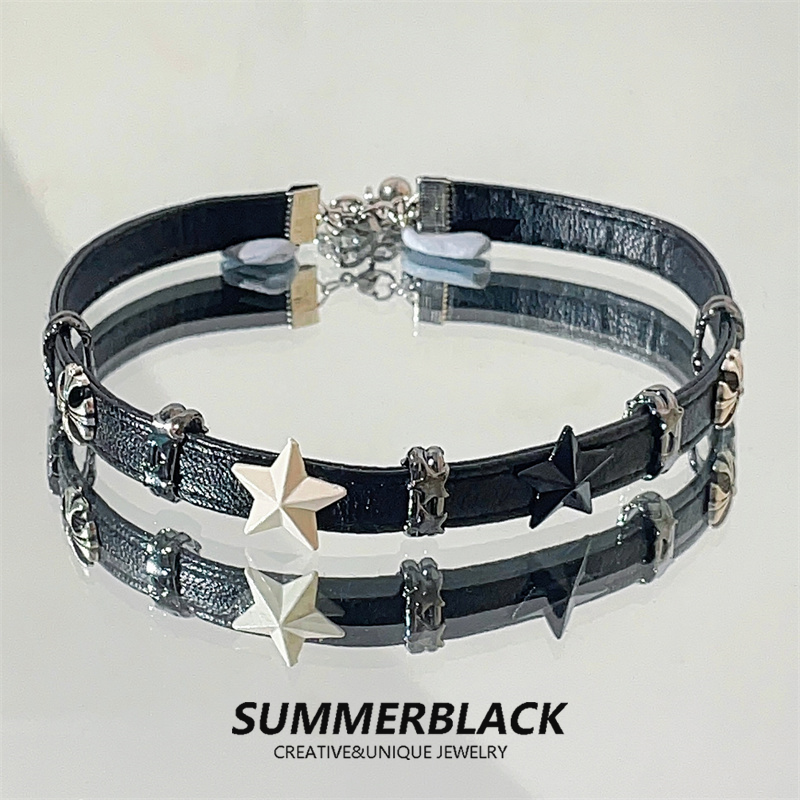 黑白五角星拼接皮革项圈