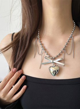 甜酷辣妹风y2k蝴蝶结爱心项链