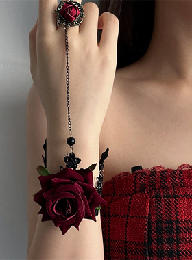 暗黑哥特风蕾丝玫瑰花手链女配饰lolita手饰轻奢小众精致高级饰品