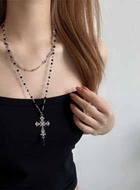 甜酷y2k辣妹风叠戴十字架项链