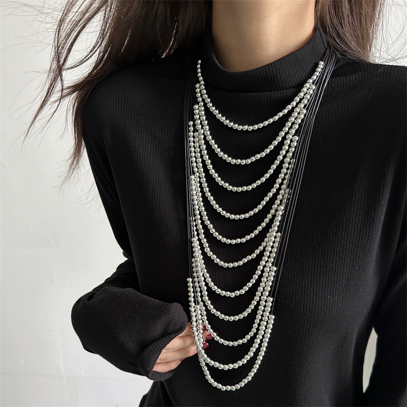 欧美波西米亚风多层皮质串珠项链