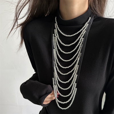 欧美波西米亚风多层皮质串珠项链