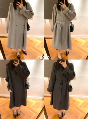 Rdodo自线法式秀场极简双排扣c@rven灰色山羊绒高支羊毛长款大衣