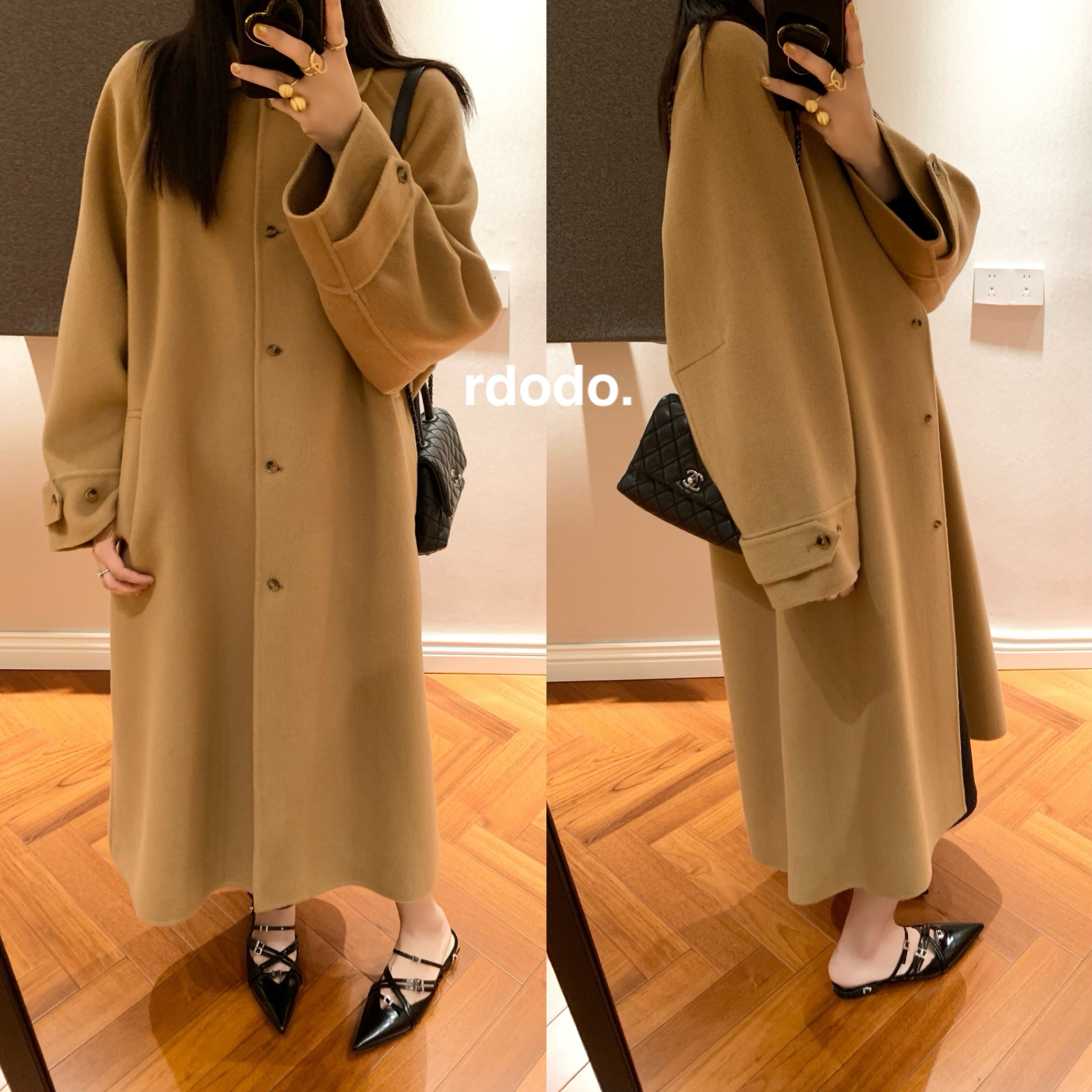 Rdodo自线 优雅永不过时法式c@rven驼色山羊绒高支羊毛长款大衣