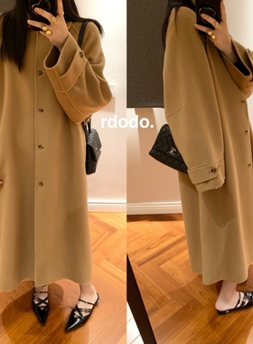 Rdodo自线 优雅永不过时法式c@rven驼色山羊绒高支羊毛长款大衣