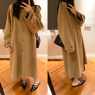Rdodo自线 优雅永不过时法式c@rven驼色山羊绒高支羊毛长款大衣