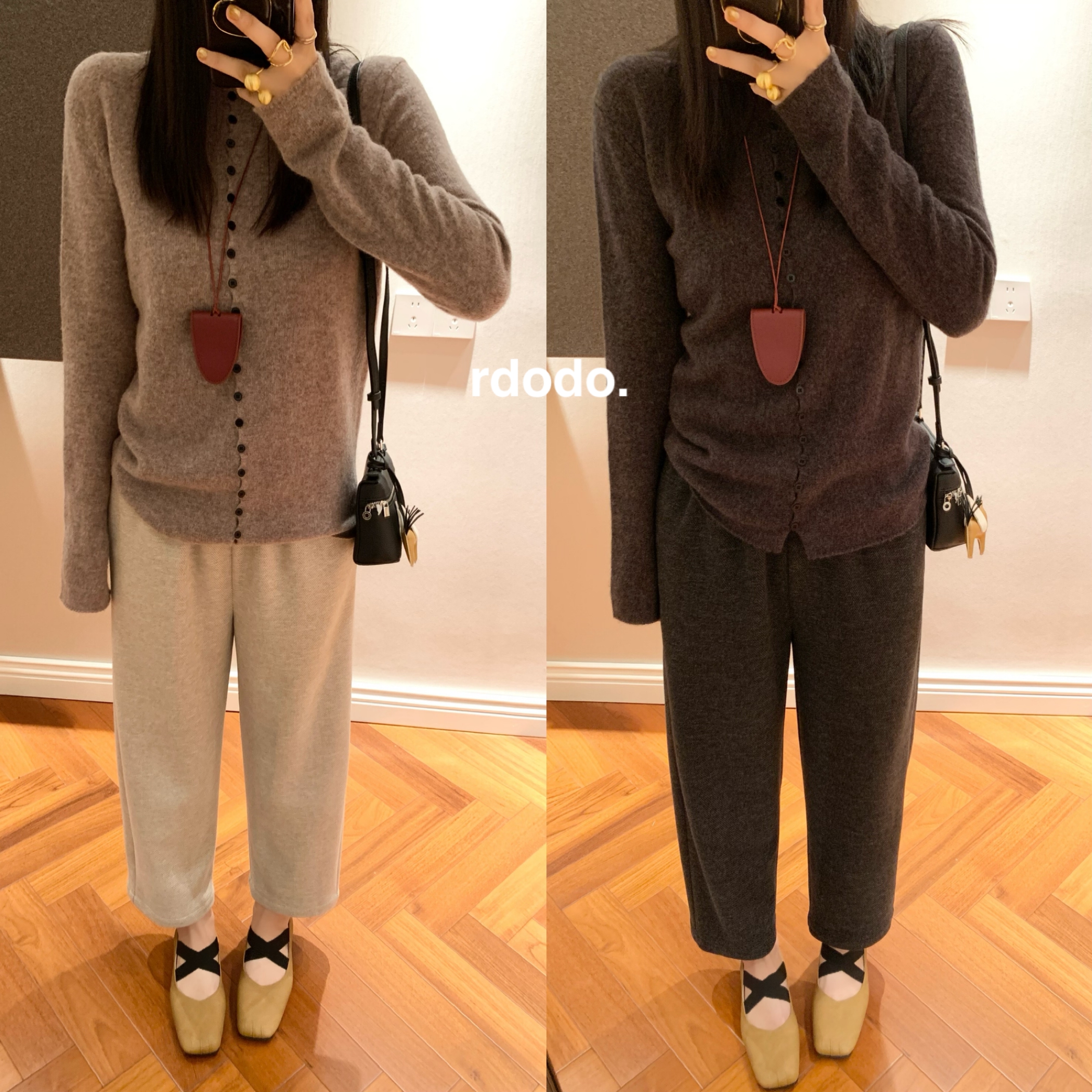 Rdodo自线 修腿遮胯冬日温感不粘毛醋酸羊毛厚款九分奶奶休闲裤