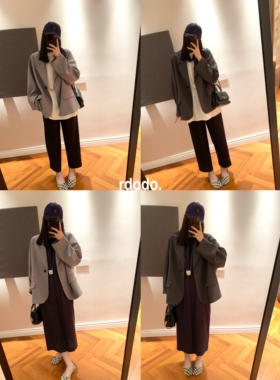 Rdodo自线 Lady老钱松弛落肩重磅铜氨羊毛静奢休闲灰色西装外套