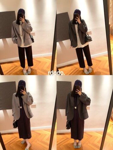 Rdodo自线 Lady老钱松弛落肩重磅铜氨羊毛静奢休闲灰色西装外套