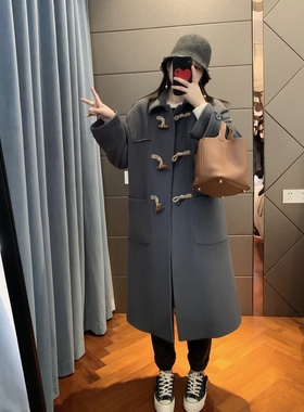 Rdodo 高端自线 经典翻领牛角扣石墨灰高支羊绒羊毛长款大衣厚款