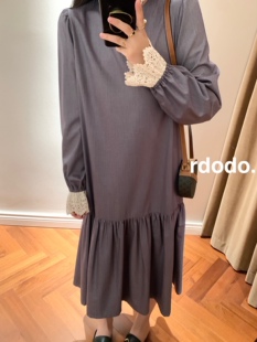 Rdodo自线财阀大小姐3.0新版 连衣裙 意大利精纺面料钩花蕾丝边长款