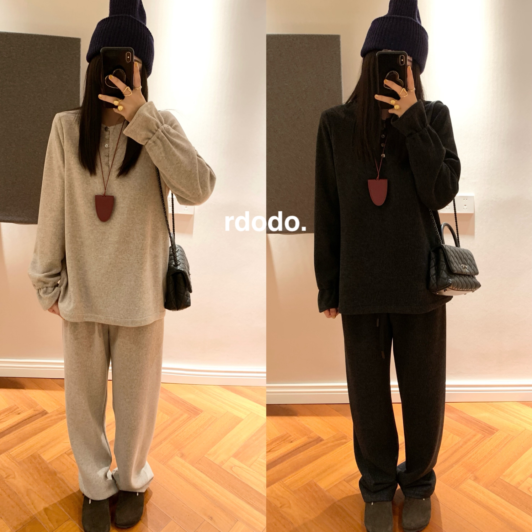 Rdodo 老钱尊享加绒套装真丝羊毛面料开扣上衣卫衣神仙裤直筒裤