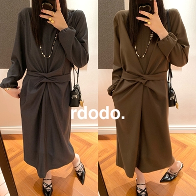 Rdodo自线 静奢纽约上东区row风立体显瘦精梳羊毛绑带长款连衣裙